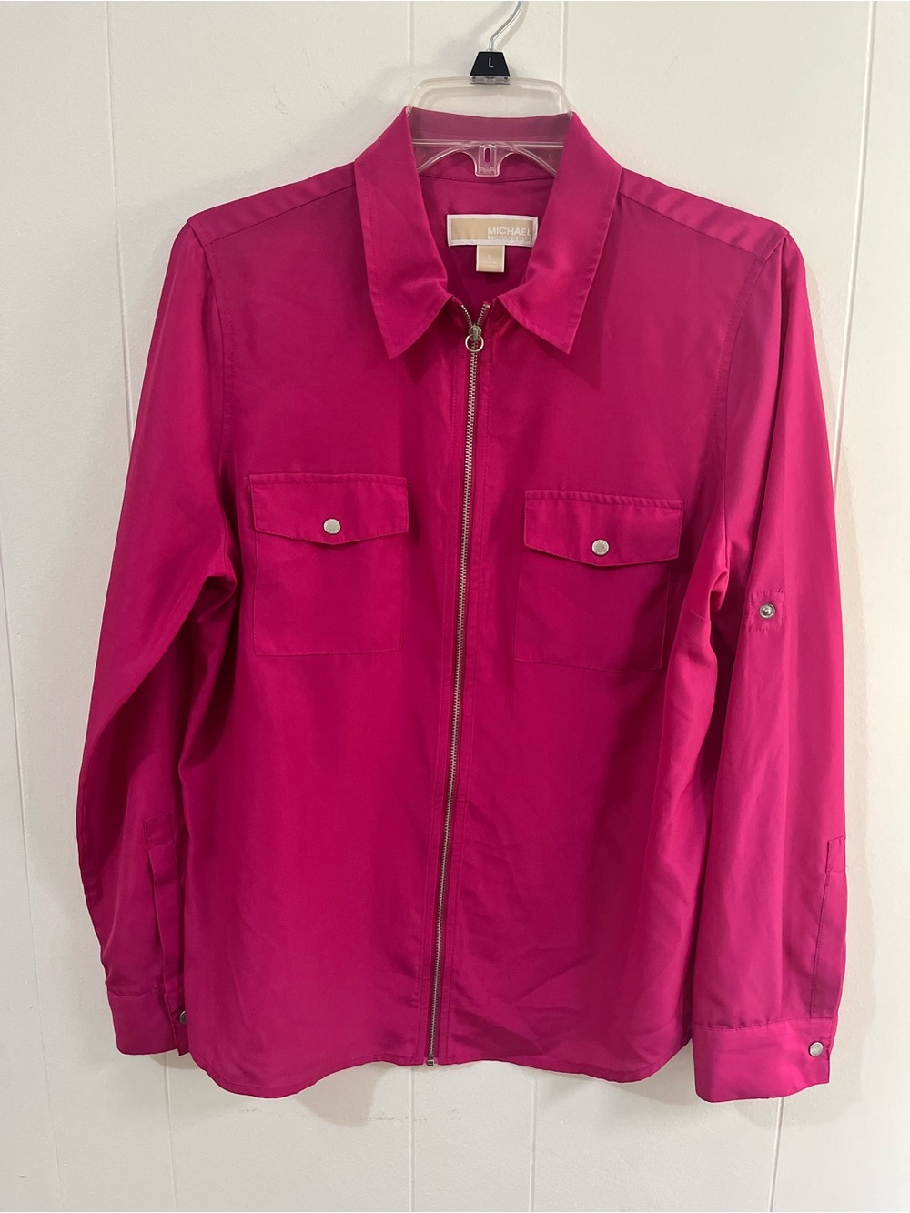 Michael Kors hot pink fuchsia zip-front blouse with collar